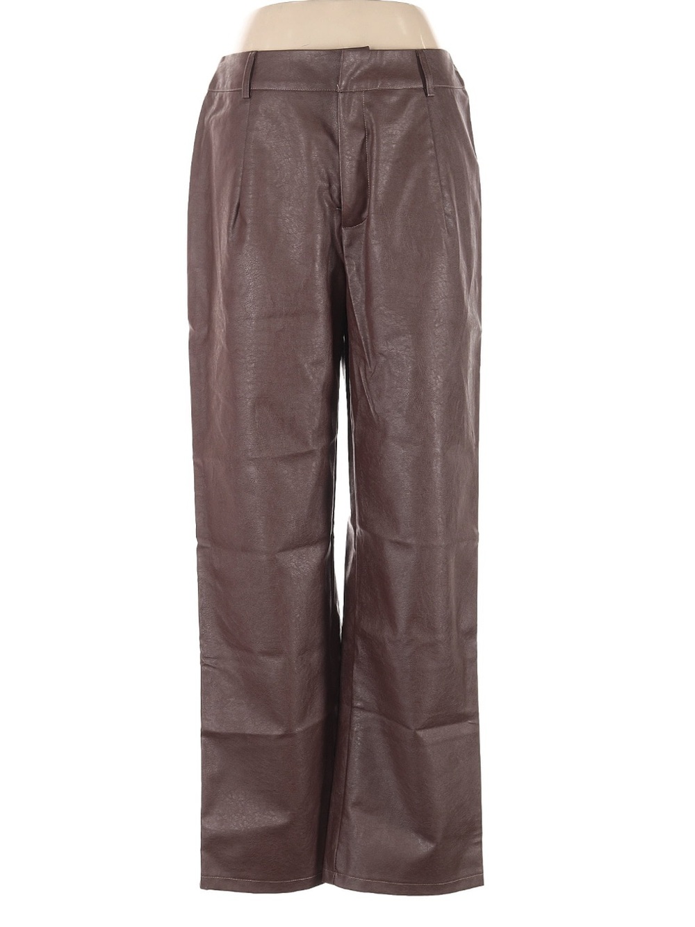 Nasty Gal Brown Star Faux Leather Straight Leg Pants Western Size 10 NWT - Picture 2 of 5